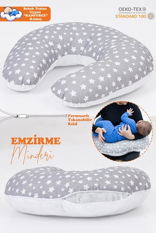 Empressco Çift Taraflı Emzirme ve Destek Yastığı, Hamilelik Minderi, Rahat Gri Kumaş