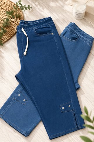 xlargebutik KADIN BÜYÜK BEDEN KOT KAPRİ FULL ESNEK BELİ LASTİKLİ KOYU VE AÇIK MAVİ
