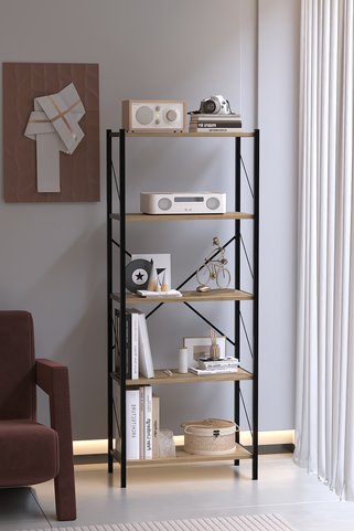 AWOX Ahlas 5 Raflı Dekoratif Kitaplık Dosya Rafı Ofis Rafı Mutfak Rafı Çok Amaçlı Raf 150 Cm