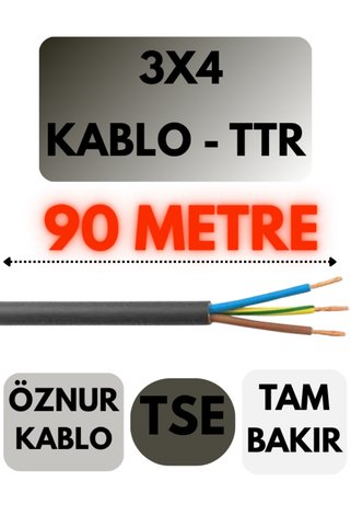 Avarson Öznur 3X4 TTR Kablo Metre Seçenekli (Siyah) 90 METRE