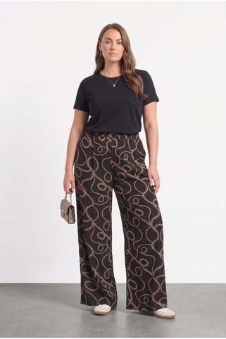 Stil Diva Büyük Beden Bol Paça Cepli Zincir Desenli Penye Pantolon