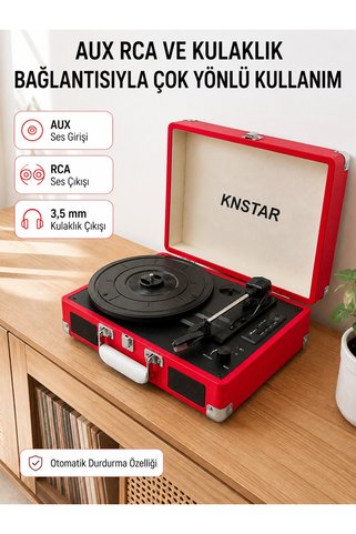ucuzteknom Şarj Edilebilir Taşınabilir Pikap 1800 mAh Dahili Pil Bluetooth ve Çoklu Bağlantı Seçenekli