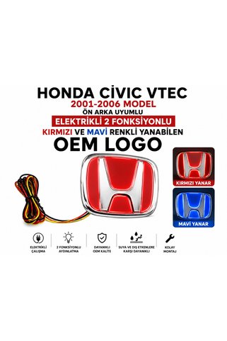 EP GARAJ OTOMOTİV HONDA CIVIC VTEC 2001-2006 MODEL UYUMLU ELEKTRİKLİ OEM LOGO ( ÖN ARKA UYUMLU)