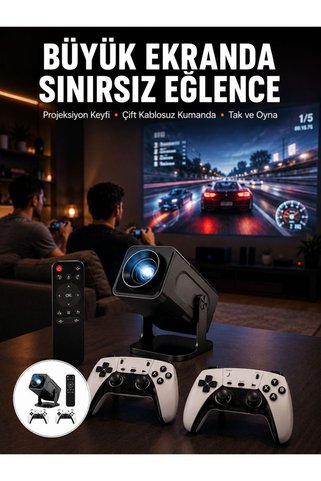 Artepieza co. Çift Kollu Game Box Projeksiyon Cihazı Kumandalı Android Tv Dahili Hoparlör Yeni Nesil - Lisinya