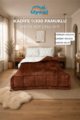 UYSAL KADİFE UYKU SETİ %100 PAMUK KAHVERENGİ BATTAL