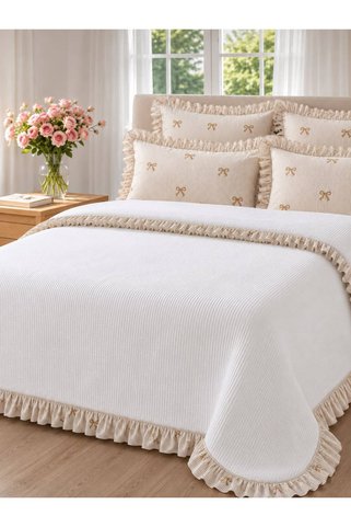 Uçkan home %100 Pamuk Fırfırlı Tek Kişilik Yatak Örtüsü Seti