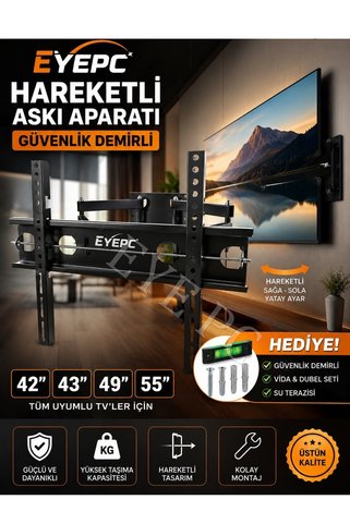 NcpLine Sunny Tv Sn43dal540-0276 Smart 43 Inç Webos Tv UYUMLU / TAM HAREKETLİ ASKI ASMA APARATI ALETİ CİHAZI / 43 İNÇ / 107 110 CM EKRAN