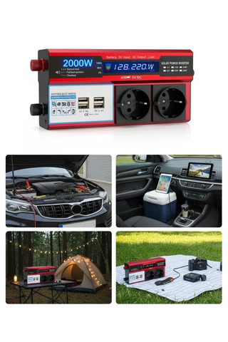 Epilons 12V 2000W Modifiye Sinüs İnverter Araç Güneş Enerjisi Uyumlu, Çift Usb, Çift Priz Çakmaklık