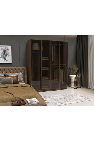 Dian Mobilya Cam Kapaklı Yatak Odası Dolabı Bronz Cam Çerçeveli