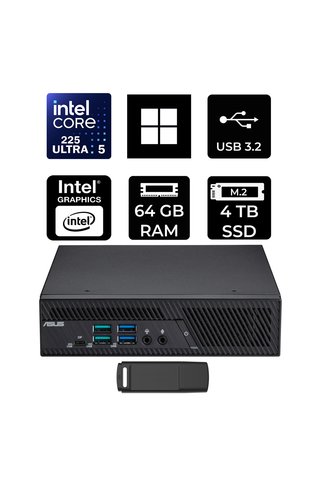 ASUS ExpertCenter PB64 Core Ultra 5 225 64GB RAM 4TB SSD Win11 Home PB64-B50060MHP385 Mini Masaüstü Bilgisayar + PER4 USB BELLEK