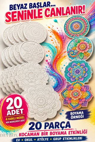 devhome 20’li Mandala Boyama Seti 4 Farklı Model – Çocuk ve Yetişkin İçin Alçı Kendin Boya Hobi Etkinlik Seti / Okul Ve Doğum Günü Etkinlikleri