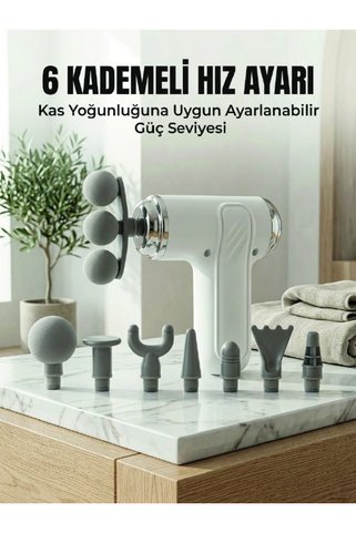 Eco Lounge Profesyonel Kas Gevşetici Masaj Tabancası 8 Değiştirilebilir Başlıklı Kablosuz Masaj Cihazı