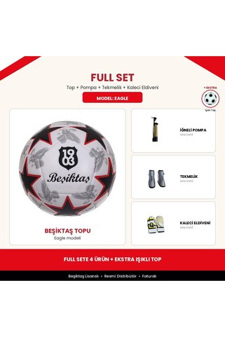 Beşiktaş Lisanslı Eagle 5 Numara Futbol Topu + Pompa + Tekmelik + Eldiven + Hediye - Full Set