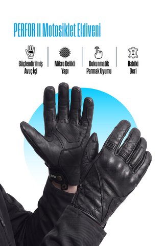 nukro wear Nukro PERFOR 2 Yazlık Deri Motosiklet Eldiveni Mikro Delikli Korumalı Dokunmatik Motorcu Eldiveni