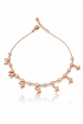 BNG GÜMÜŞ Kelebek ve Zirkon Sarkıtlı Rose Halhal – 925 Ayar Gümüş
