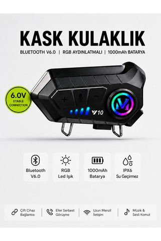 DEANB Su Geçirmez İnterkom Kask Kulaklığı Bluetooth 6.0 RGB Işık HD Stereo Ses