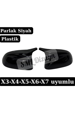 SML Dizayn BMW X3 X4 X5 X6 X7 Uyumlu Yarasa Ayna Kapağı (G01 G02 G05 G06 G07) - Parlak Siyah M Stil Geçmeli Plastik (Sağ-Sol Set)