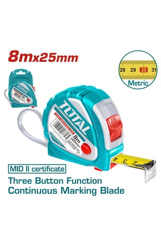 TOTAL 8 Metre 25 MM Şerit Metre Yüksek Kalite NMS HIRDAVAT - PH