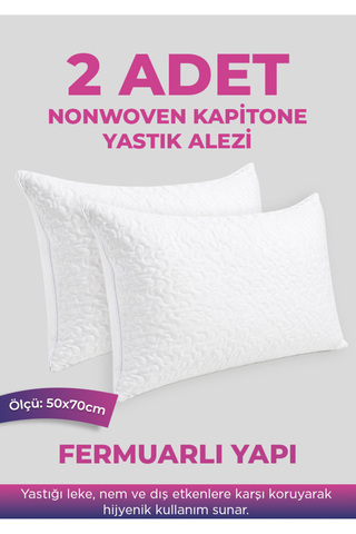 Mirabuy FeyzaDesign 2 ADET KAPİTONE YASTIK ALEZİ - FERMUARLI - 50x70cm - NonWoven - Yastık Alezi