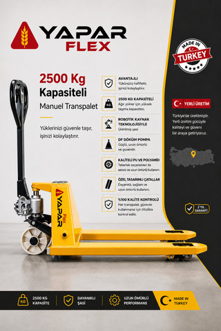 Yapar 2,5 TON MANUEL YERLİ ÜRETİM FLEX TRANSPALET BEYAZ TEKER
