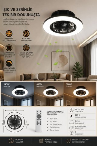 Cata CT-3011 Yıldız Kumandalı LED Tavan Vantilatörü 3 Renk Sessiz Tavan Fanı Zamanlayıcılı