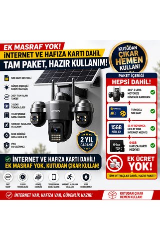 LENOVO 360° 15MP - Solar Panelli Kamera - AOV Sürekli Kayıt, 7/24 Güvenlik