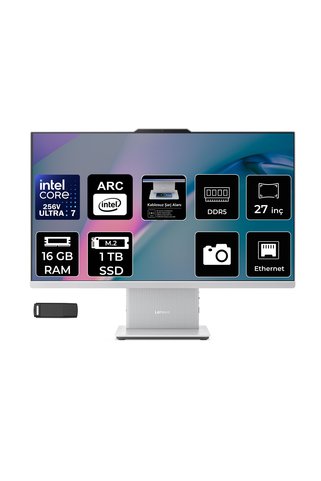 LENOVO Ideacentre 27ILL11 Intel Core Ultra 7 256V 16GB RAM 1TB SSD 27" Full HD (1920x1080) FreeDOS F0JW0010TRP309 Beyaz AI-Powered All In One Bilgisayar + Per4 USB Bellek