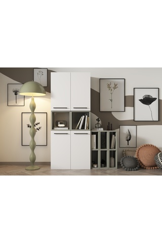nettrends.net the new trend of shopping Entegre Raflı Modern Yeşil Beyaz Kitaplık ve Vitrin - PNR-VTR-1024