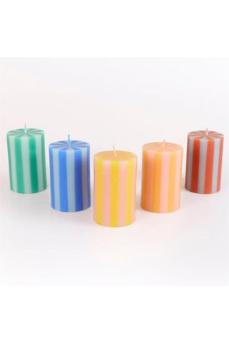 Meri Meri - Bright Striped Pillar Candles - Parlak Çizgili Sütun Mumlar - 5 Adet