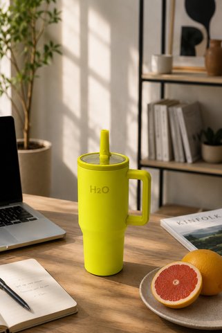 H2O Termos Kupa Bardak Pipetli Paslanmaz Çelik 600 ml | Yeşil