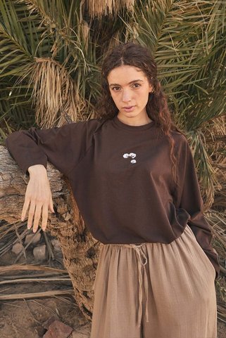 Ceylan Otantik Acı Kahve Pamuk Nakışlı Süprem Reglan Kol Body