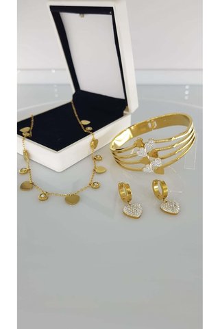 SONES Kalpli Gold Rengi Kadın Çelik Takı Seti Kararmaz 316 L Yıldönümü Sevgiliye Anneme