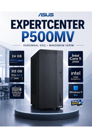 ASUS ExpertCenter P500 Mini Tower Intel Core 5 210H 24 GB DDR5 512 GB SSD Windows 11 Pro Masaüstü Bi