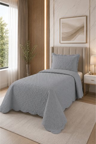 Bella Home Honey Comb 3D Tek Kişilik Yatak Örtüsü Seti - 2 Parça - 180x240 cm - Pvc Çantalı - Gri