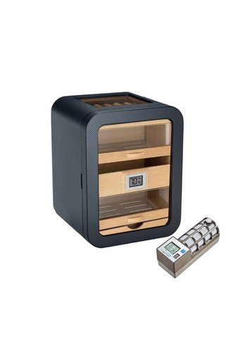 CIGARLOONG Cigarspa Elektronik Nemlendiricili Camlı 5 Çekmeceli Puro Kutusu Humidor Skylight Karbon Desen