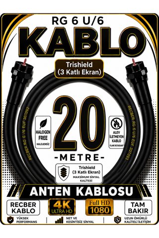 Avarson Reçber RG 6 U/6 PHY-HF Trishield Koaksiyel Uydu Kablosu 307093 20 METRE
