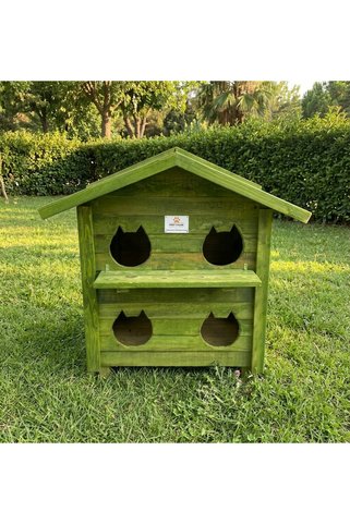 PATİ EMLAK Ahşap Kedi Evi 4 Yuvalı PATİ EMLAK (Dış Ortama Dayanıklı Kedi Kulübesi)