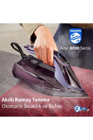 Philips 7000 Serisi 250g Şok Buhar 50g/dk Sürekli Buhar 2800W Güçlü SteamGlide Elite Taban Ütü Geniş Su Haznesi Damlama Emniyeti Dikey Buhar + Şarjlı Hav%Yün Temizleyici Hediye(Onerous)