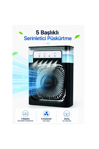 Epilons Püskürtmeli Masaüstü Fan 5 Başlıklı Serinletici, 600 Ml Su Haznesi, 3 Kademe Fan, Type-c Bağlantı