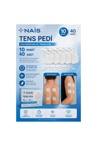 Epilons 10 Paket, 40 Adet Nais Gold Tens Elektrod Pedi 5x5 Cm Extra Güçlendirilmiş Yapışkanlı Kumaş, Tens Pe