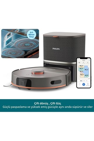 Philips 10000Pa Çift Döner Mop Otomatik Toz Boşaltma İstasyonlu Akıllı Robot Süpürge
