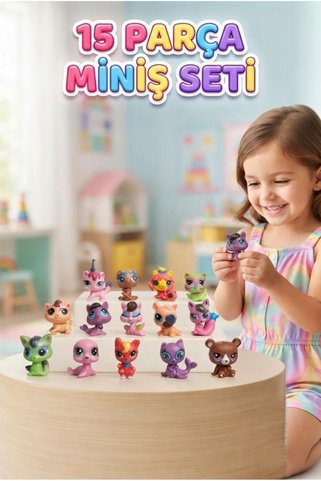 Tıfıl Toys 15 Parça Pet Shop Miniş Figür Seti – Eğlenceli Dünyalar Yaratıcılık Destekleyici Figür Seti