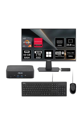 ASUS ExpertCenter PN54-S1 Ryzen 5 220 40GB RAM 2TB SSD 23.8" Full HD Monitör Win11 Home PN54-BBR522MNS1P574 Mini Masaüstü Bilgisayar + PER4 USB BELLEK