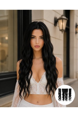 REMY HAİR Doğal Siyah Fiber Sentetik Yarım Ay Saç
