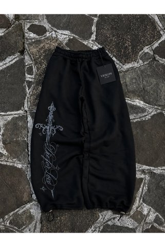 Violon Defeat Gothic Baggy Kalıp Unisex Eşofman Altı Siyah