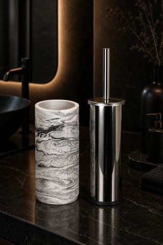 betonmall 2 Parça Mermer Desenli Beton Tuvalet Fırçası Metal Wc Fırçalığı