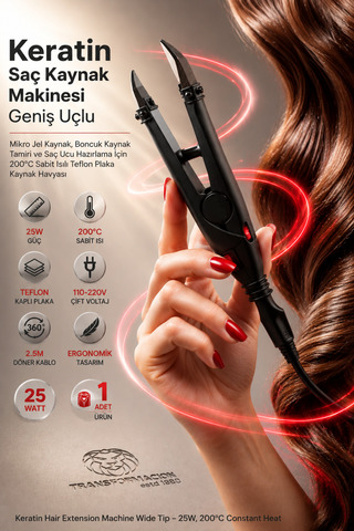 Transformacion İNCE UÇ Mikro Keratin Saç Kaynak Makinesi - 200°C Hızlı Isınan Teflon Uçlu, 2.5m Kablolu Ergonomik Mikro Kaynak Maşası 720697