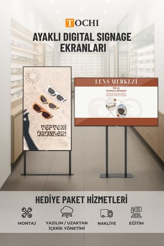 TOCHI Ayaklı Digital Signage Vitrin Ekranı 2000-30000 NIT Yüksek Parlaklık FULL HD 7/24 Reklam Ekranı 75 inç