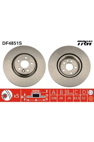 TRW On Fren Dısk Aynası Havalı Volvo S60 Iı 10 15 S80 Iı 06 V60 I 11 15 V70 Iıı 07 15 Xc70 Iı 09 15 336c