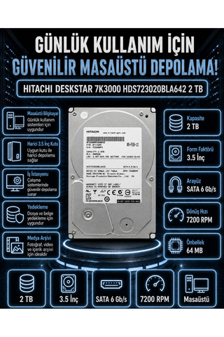 DİSK BANK 2 TB 3.5 İnç HDS723020BLA642 Masaüstü Bilgisayar Diski